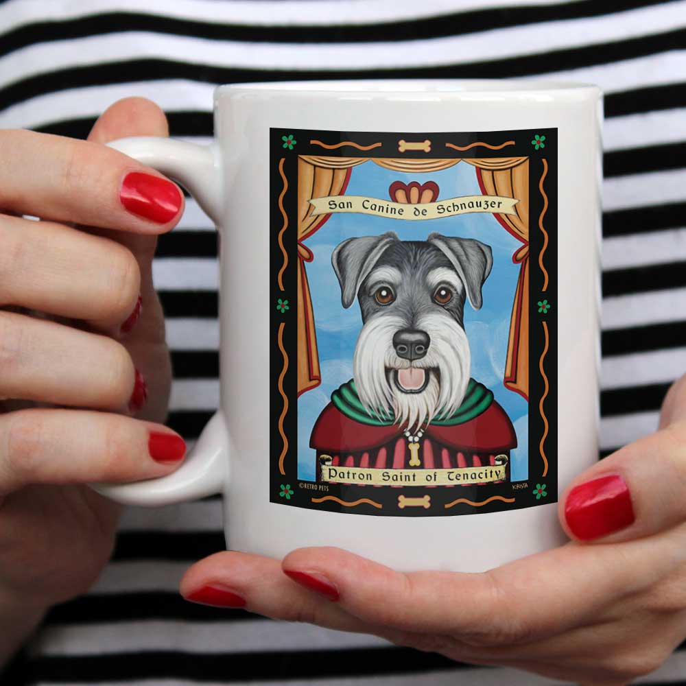 Schnauzer Art (Natural Ears) "Saint of Tenacity" 15 oz. White Mug