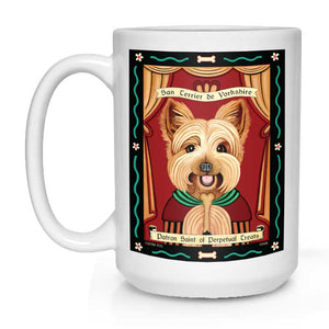 Yorkshire Terrier Art (Puppy Cut) "Saint of Perpetual Treats" 15 oz. White Mug