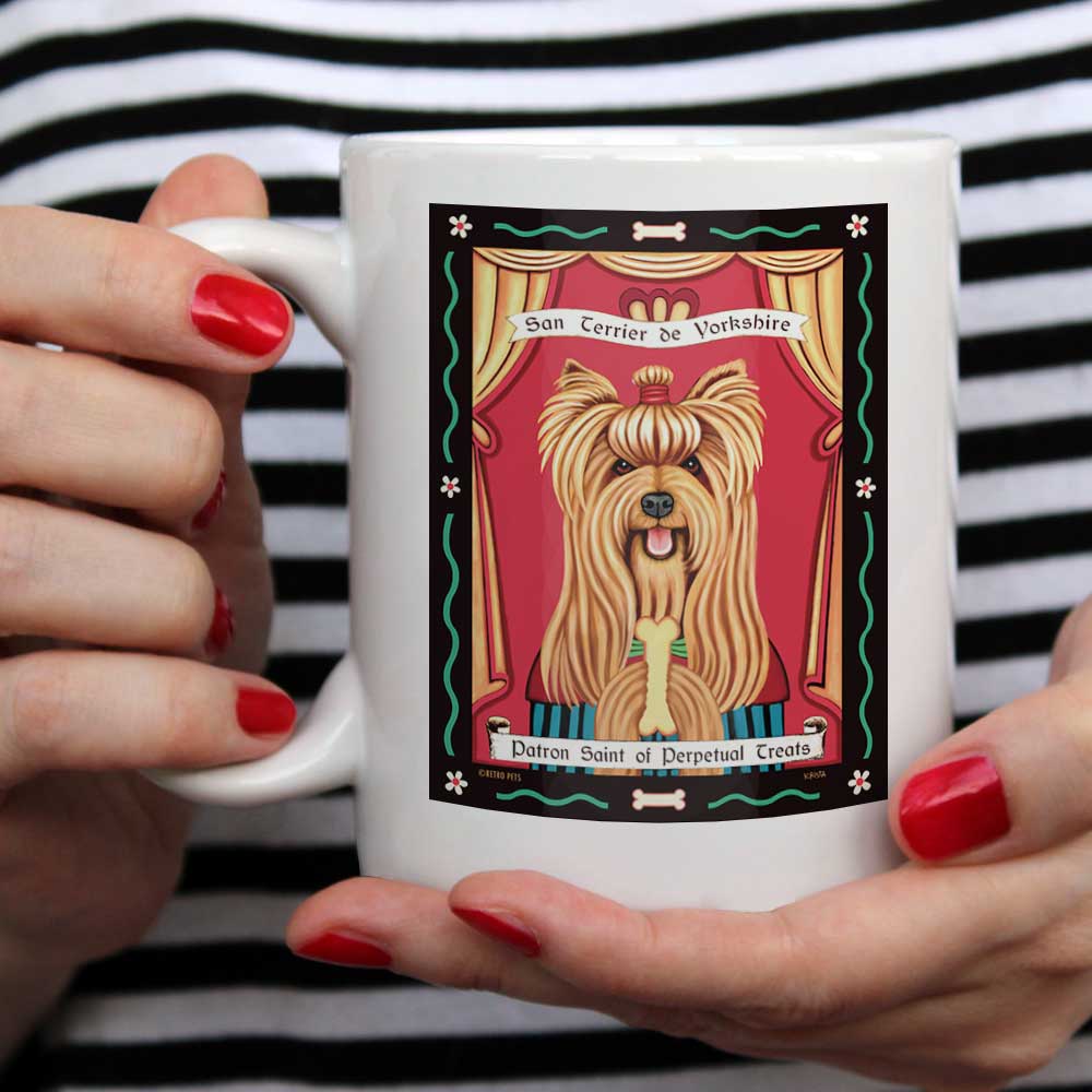 Yorkshire Terrier Art (Show Cut) "Saint of Perpetual Treats" 15 oz. White Mug