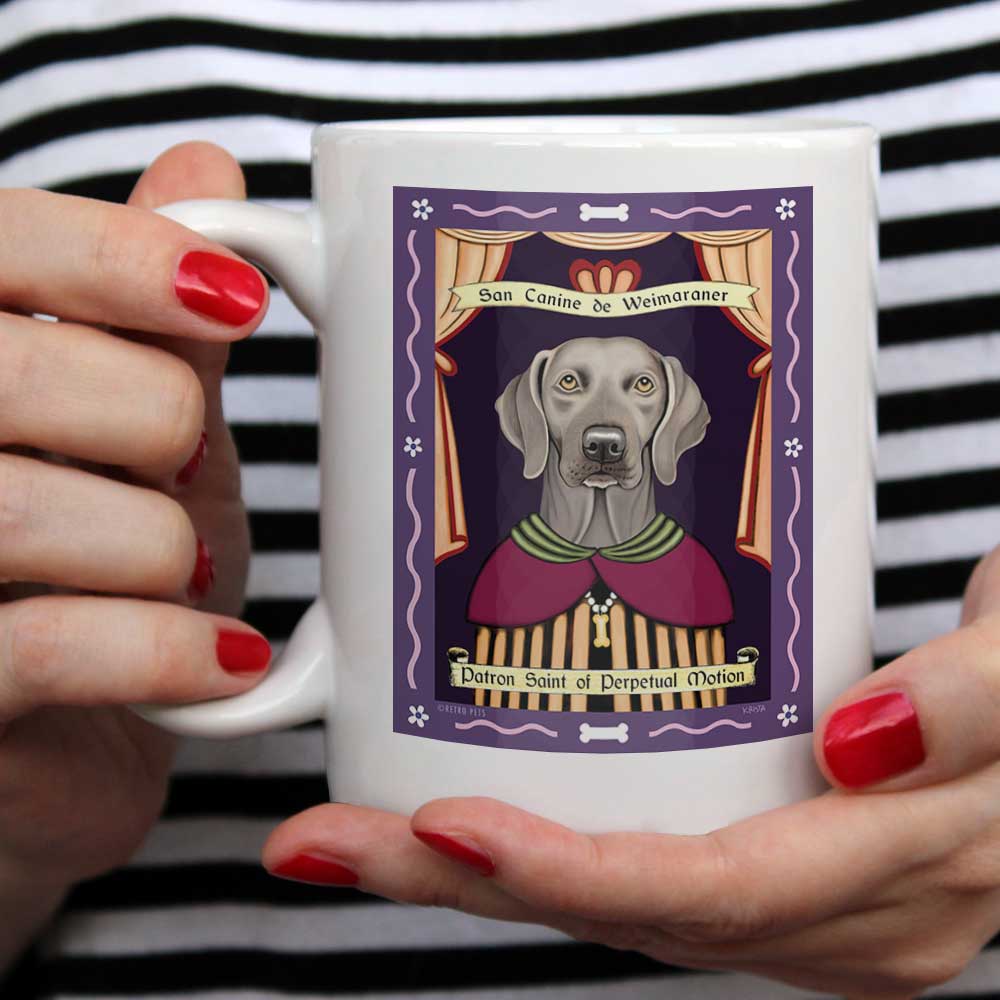 Weimaraner Art - Amber Eyes "Saint of Perpetual Motion" 15 oz. White Mug