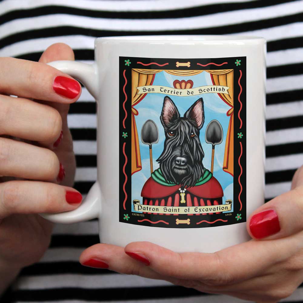 Scottish Terrier Art "Saint of Excavation" 15 oz. White Mug