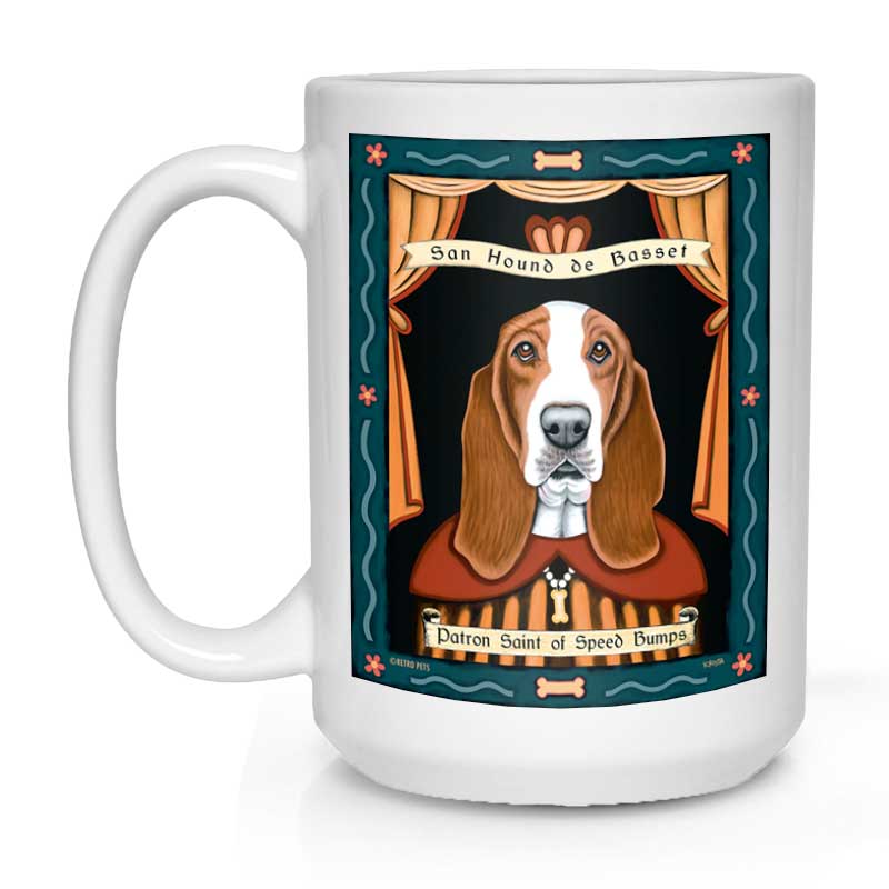 Basset Hound Art "Saint of Speed Bumps" 15 oz. White Mug