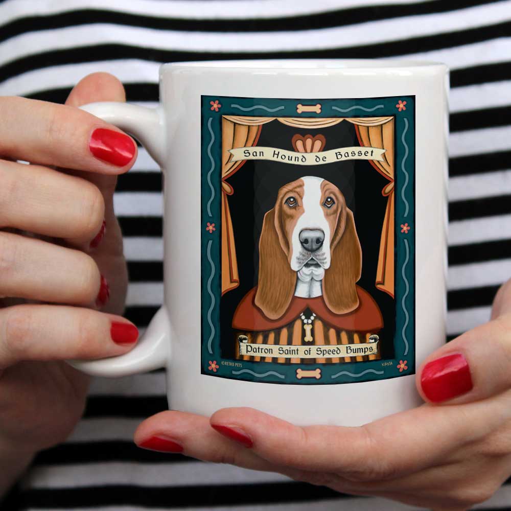 Basset Hound Art "Saint of Speed Bumps" 15 oz. White Mug