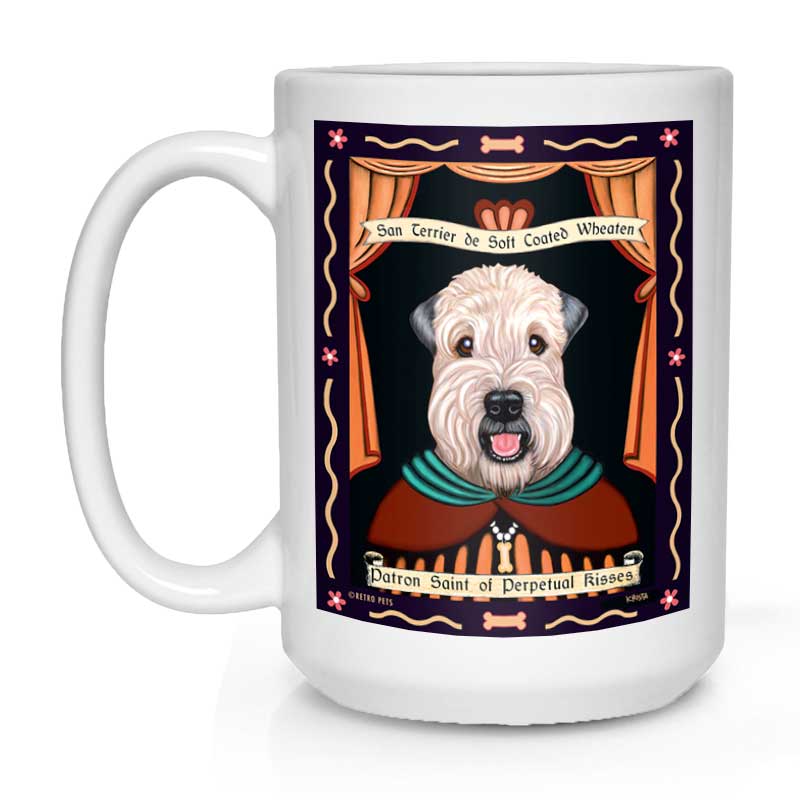 Wheaten Terrier Art "Saint of Perpetual Kisses" 15 oz. White Mug