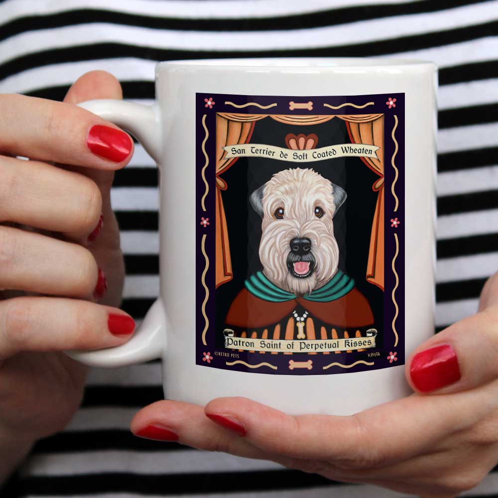 Wheaten Terrier Art "Saint of Perpetual Kisses" 15 oz. White Mug