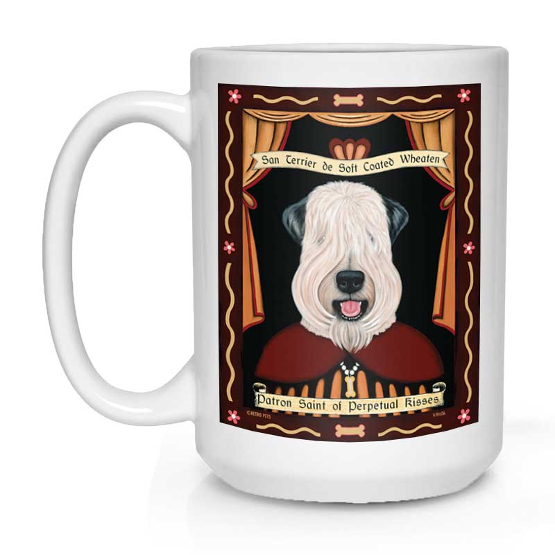 Wheaten Terrier Art (Show Cut) "Saint of Perpetual Kisses" 15 oz. White Mug