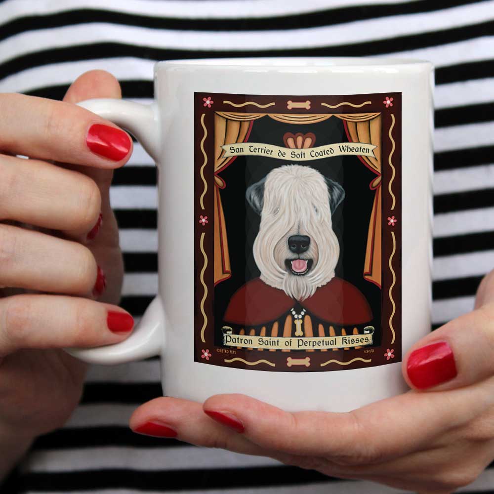 Wheaten Terrier Art (Show Cut) "Saint of Perpetual Kisses" 15 oz. White Mug