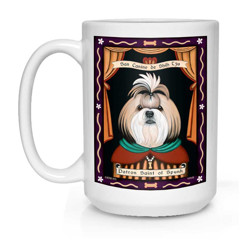 Shih-Tzu Art (Blonde and White) "Saint of Spunk" 15 oz. White Mug