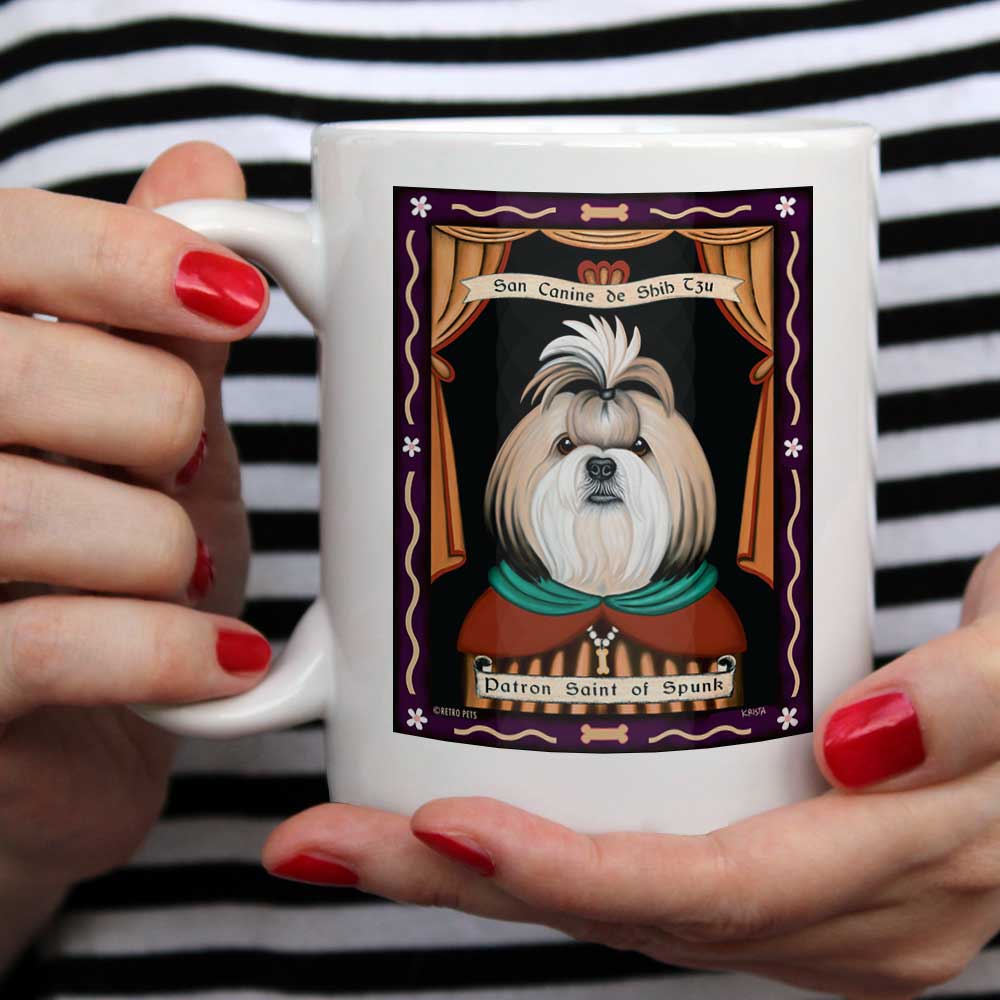 Shih-Tzu Art (Blonde and White) "Saint of Spunk" 15 oz. White Mug