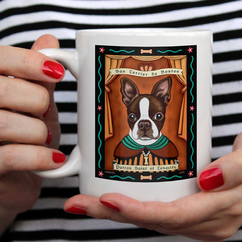 Printed Coffee Mugs | Boston Terrier Art | Retro Pets Art