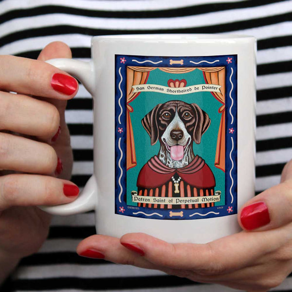 German Short-hair Pointer Art "Saint of Perpetual Motion" 15 oz. White Mug