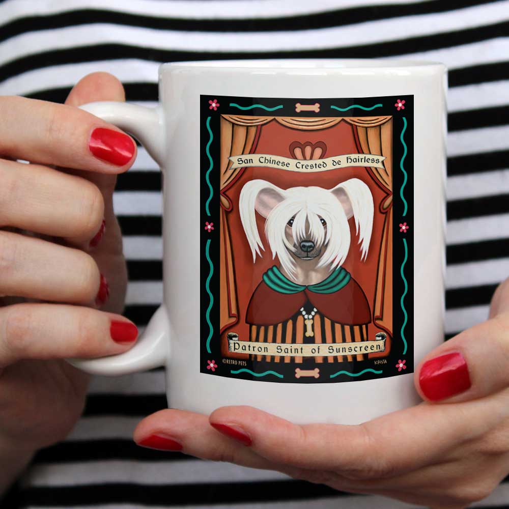 Custom Printed Mug | Chinese Crested Art | Retro Pets Art