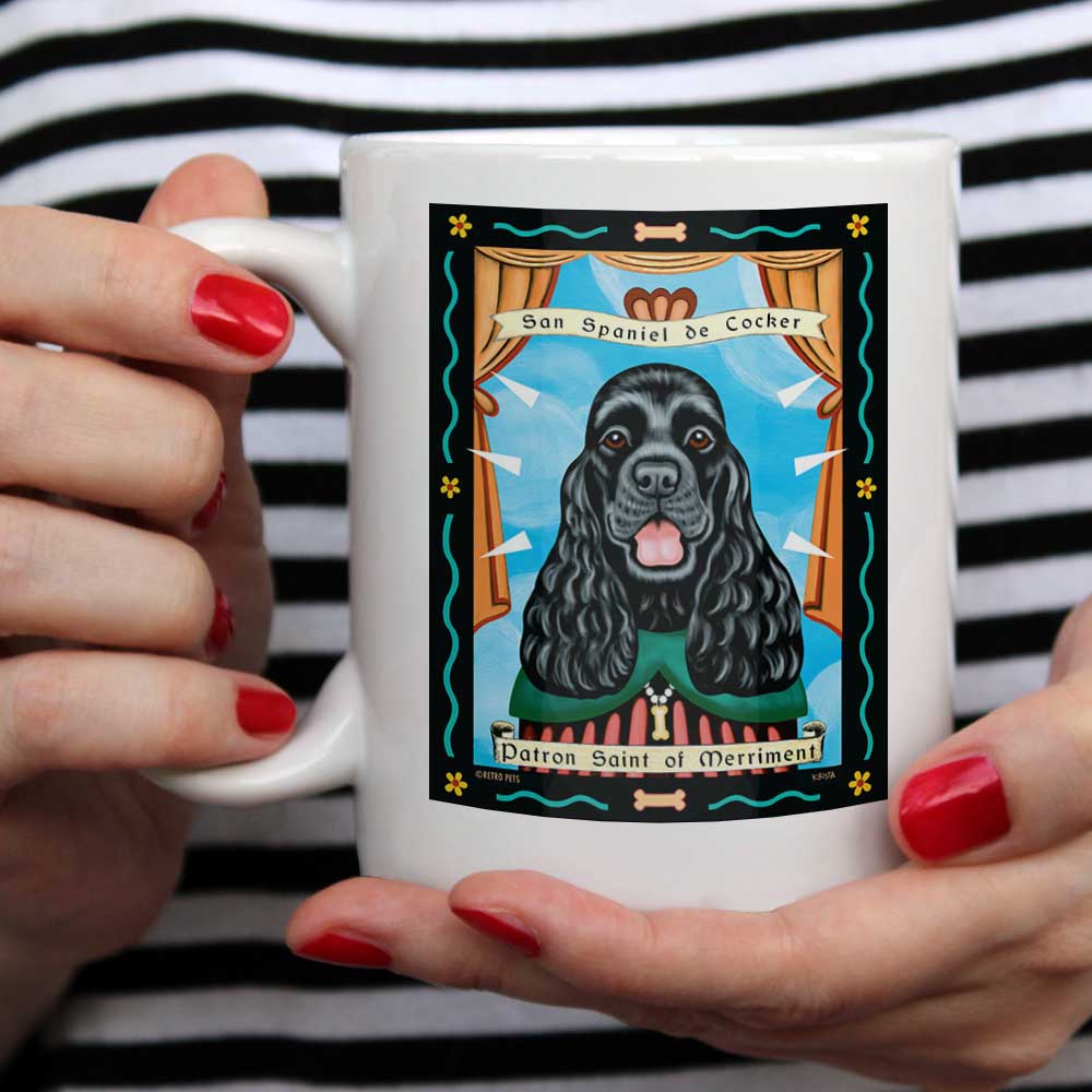 Cocker Spaniel Art | White Printed Mug | Retro Pets Art