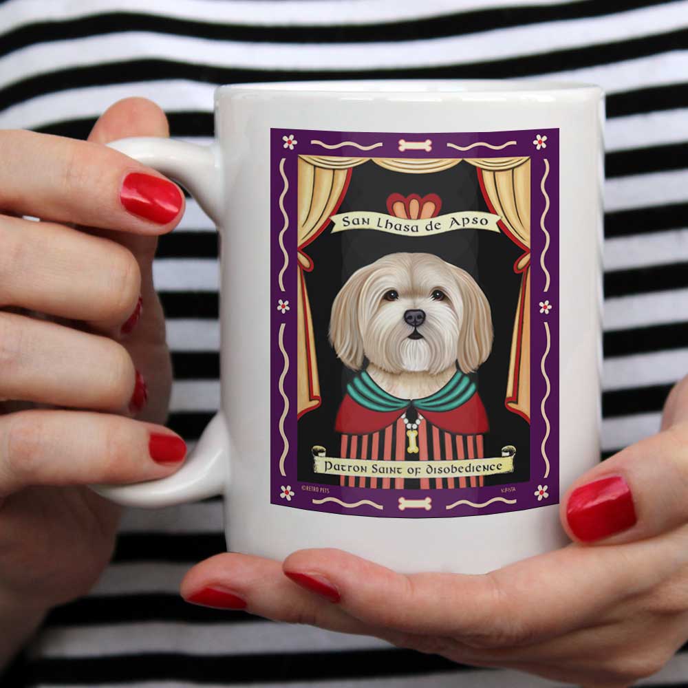 Lhasa Apso Art "Saint of Disobedience" 15 oz. White Mug
