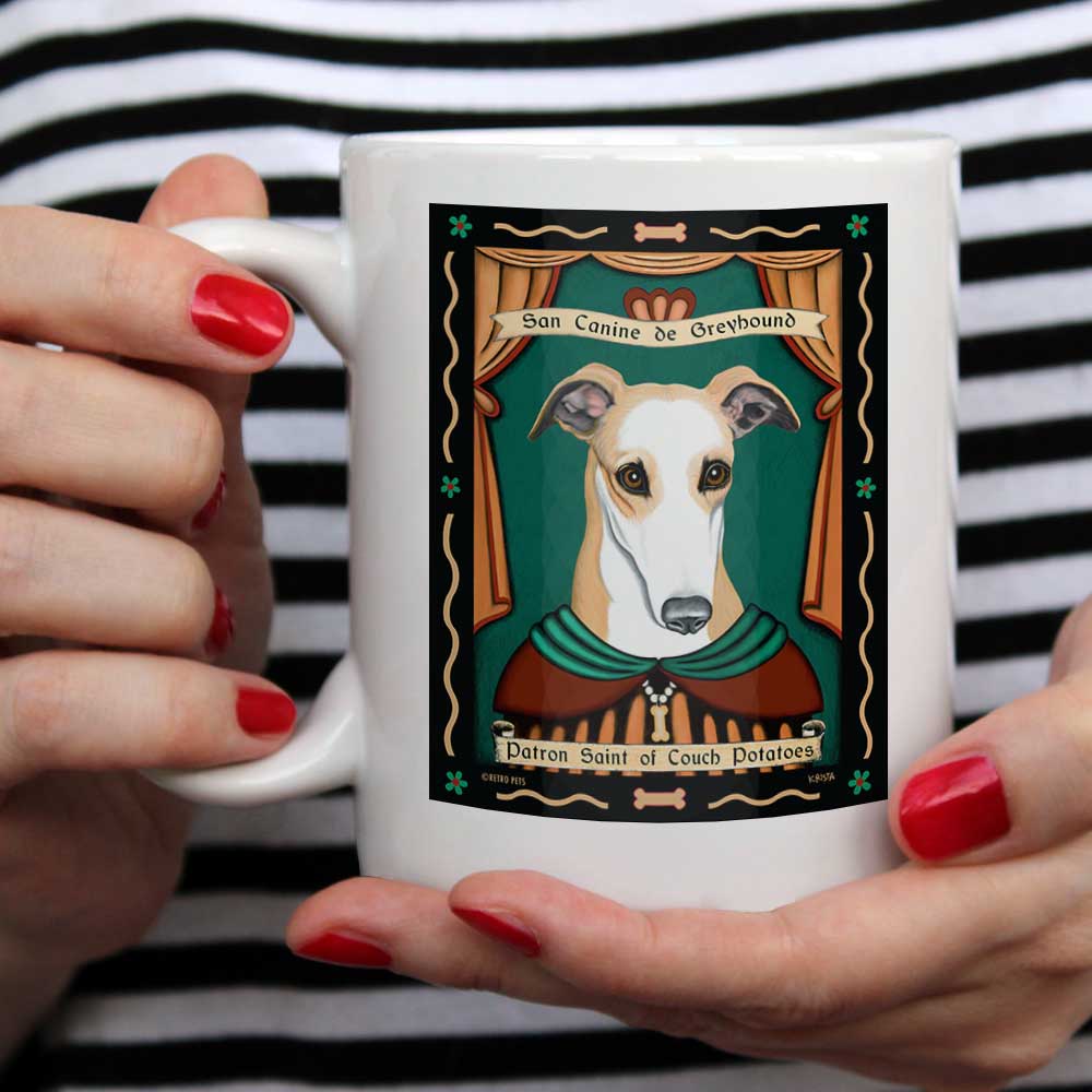 Greyhound Art "Saint of Couch Potatoes" 15 oz. White Mug