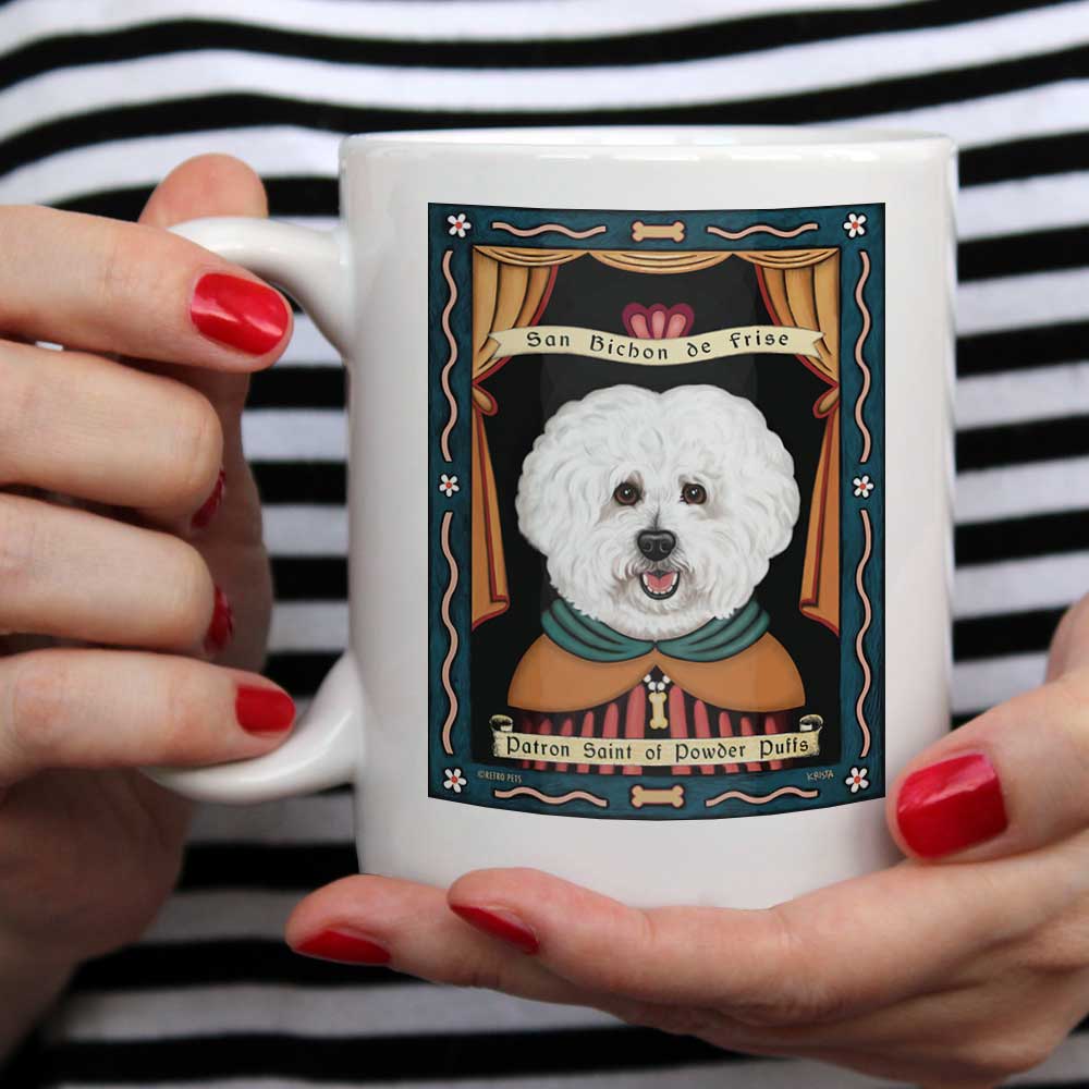 Bichon Frise Art "Saint of Powder Puffs" 15 oz. White Mug