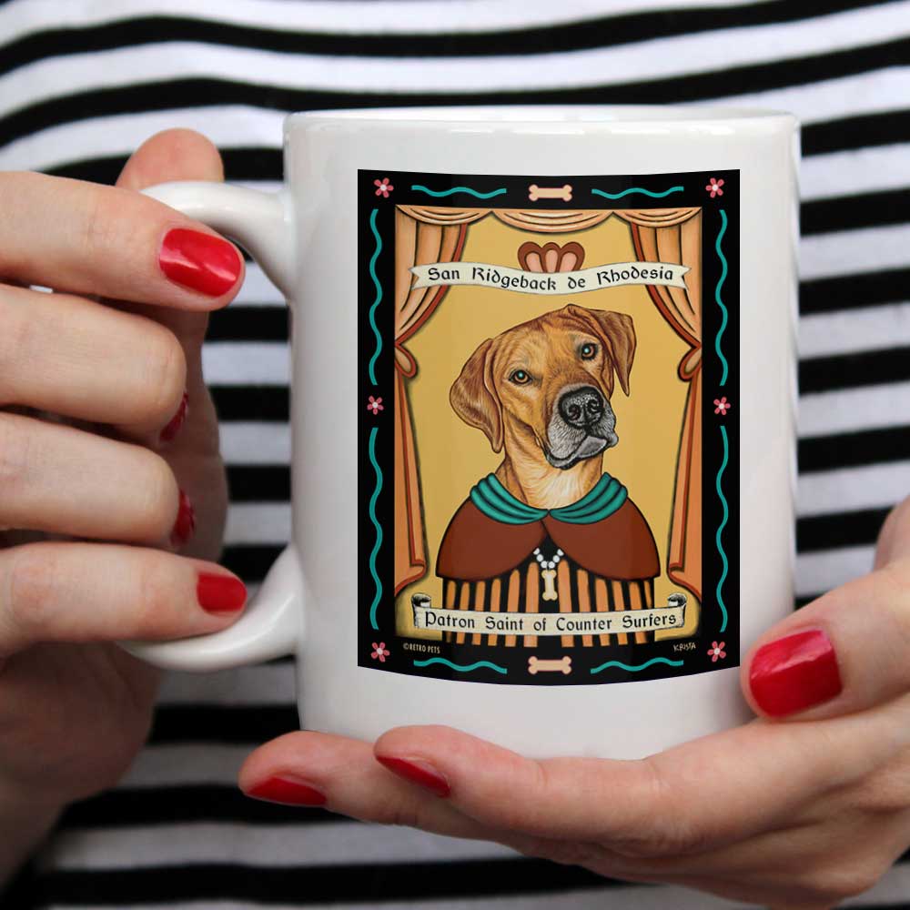 Rhodesian Ridgeback Art "Saint of Counter Surfers" 15 oz. White Mug
