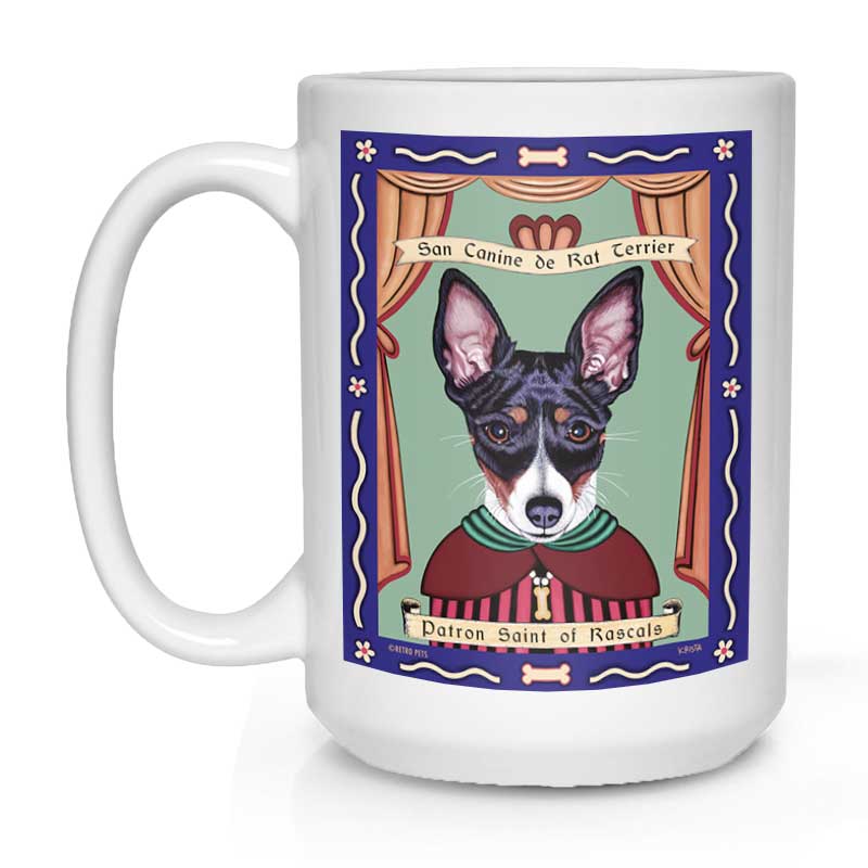 Rat Terrier Art "Saint of Rascals" 15 oz. White Mug