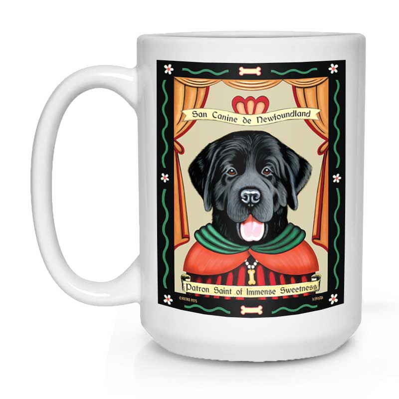 Newfoundland Art (Black) "Saint of Immense Sweetness" 15 oz. White Mug