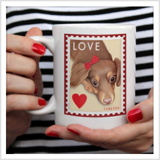 Dachshund Art - "LOVE Furever Stamp" 15 oz. White Mug