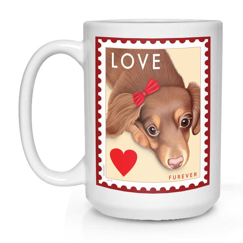 Dachshund Art - "LOVE Furever Stamp" 15 oz. White Mug