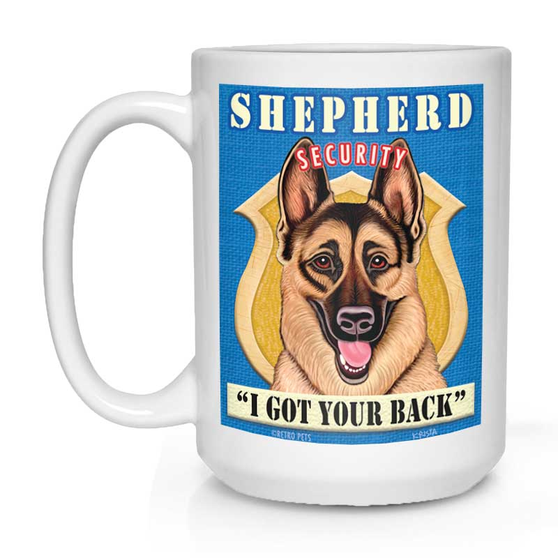 German Shepherd Art "Shepherd Security" 15 oz. White Mug