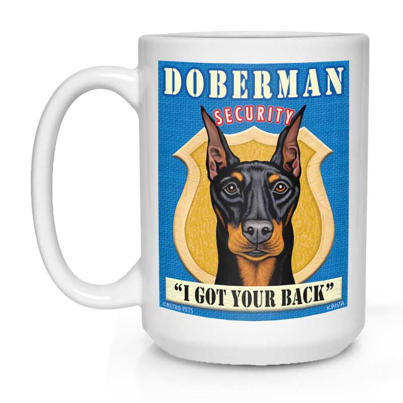Doberman Art "Doberman Security" 15 oz. White Mug