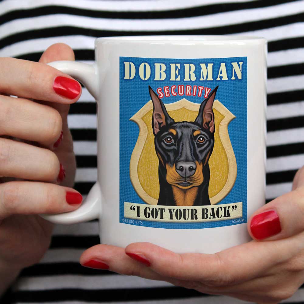 Doberman Art "Doberman Security" 15 oz. White Mug