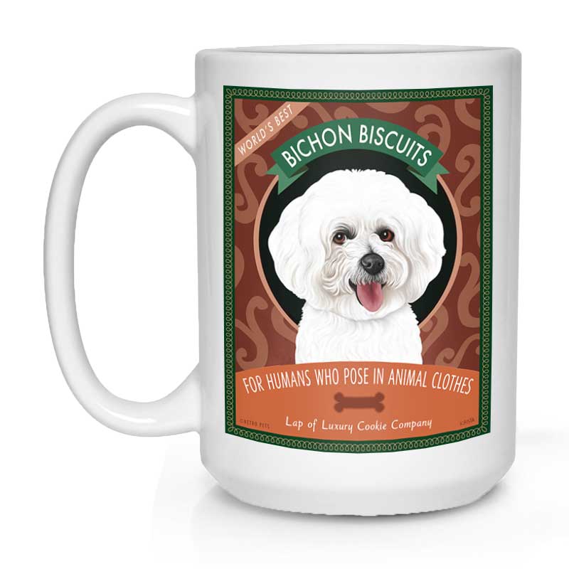 Bichon Frise Art "Bichon Biscuits" 15 oz. White Mug