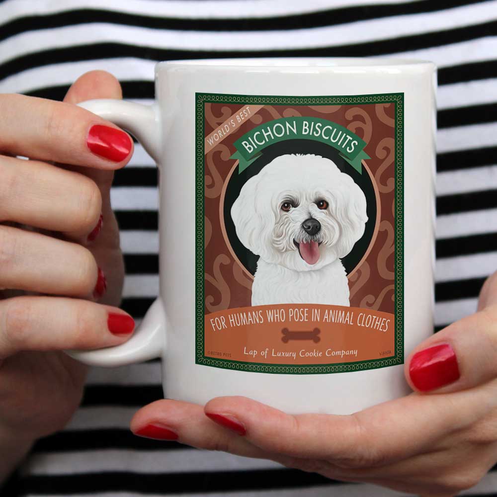 Bichon Frise Art "Bichon Biscuits" 15 oz. White Mug