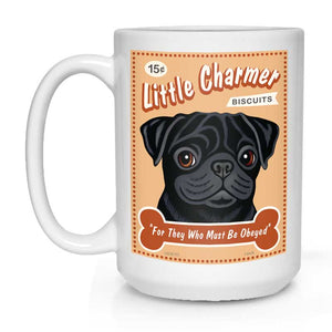 Pug Art (Black) "Little Charmer" 15 oz. White Mug