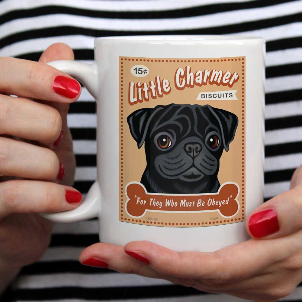 Pug Art (Black) "Little Charmer" 15 oz. White Mug