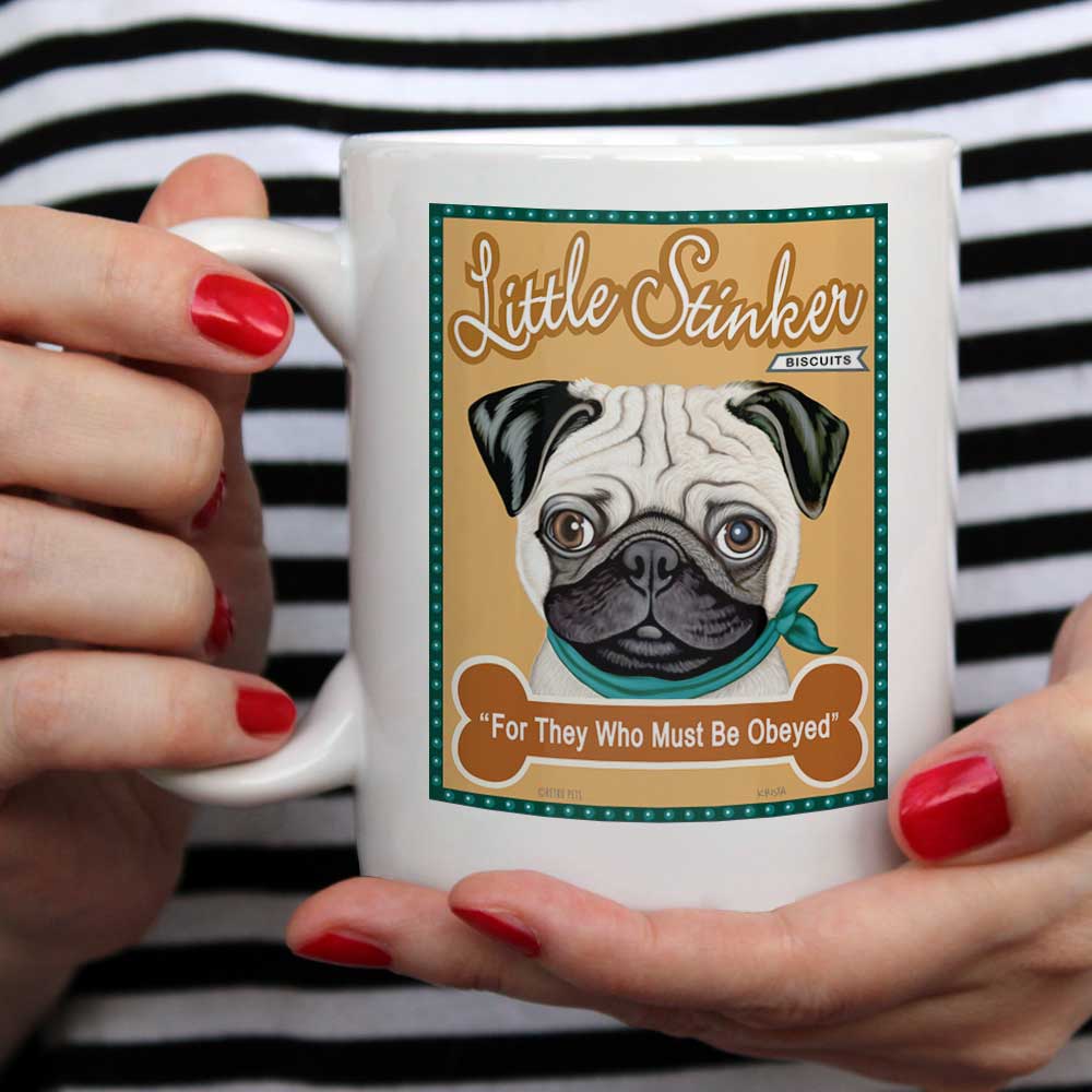 Pug Art (Fawn) "Little Stinker" 15 oz. White Mug
