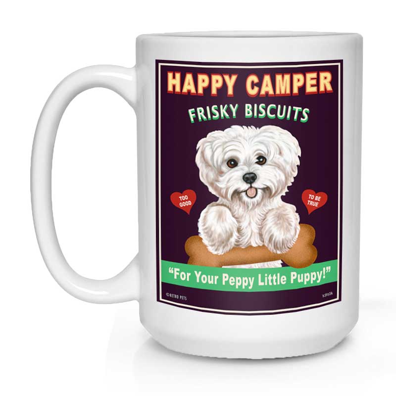 Maltese Art " Happy Camper" 15 oz. White Mug