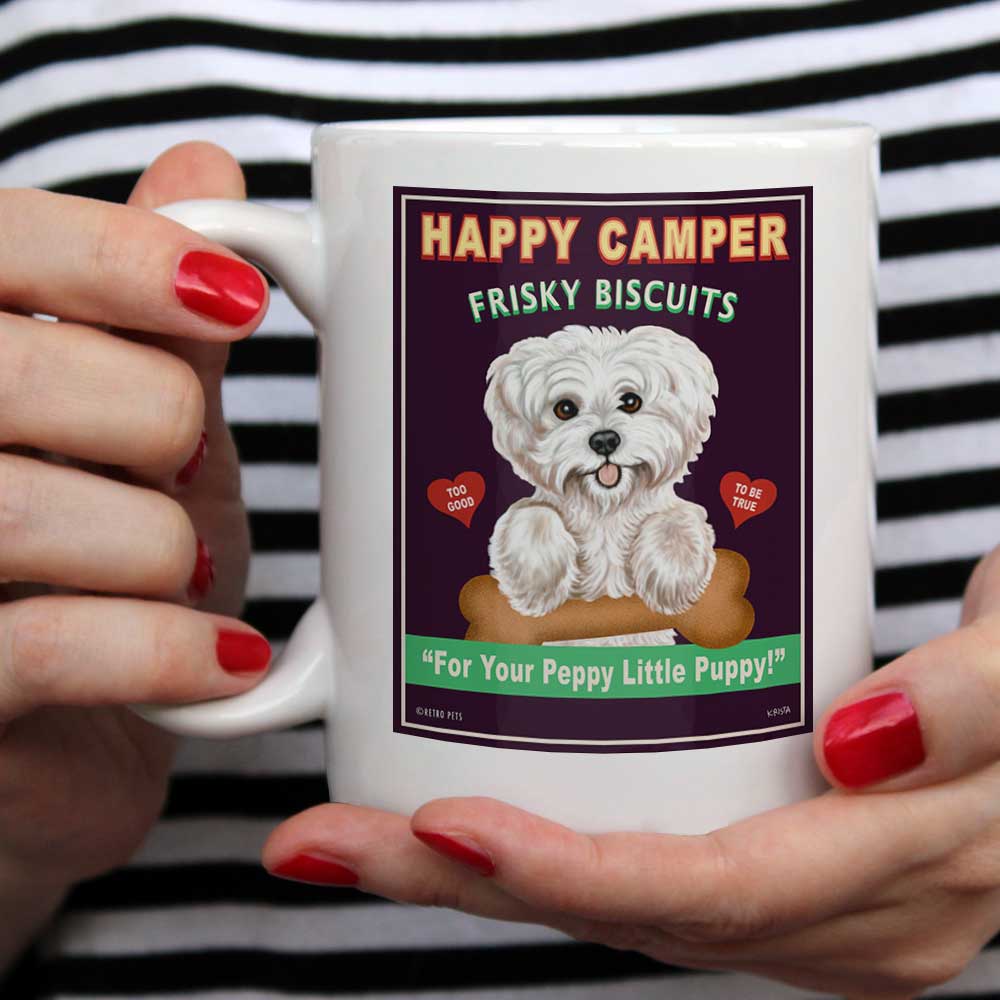 Maltese Art " Happy Camper" 15 oz. White Mug