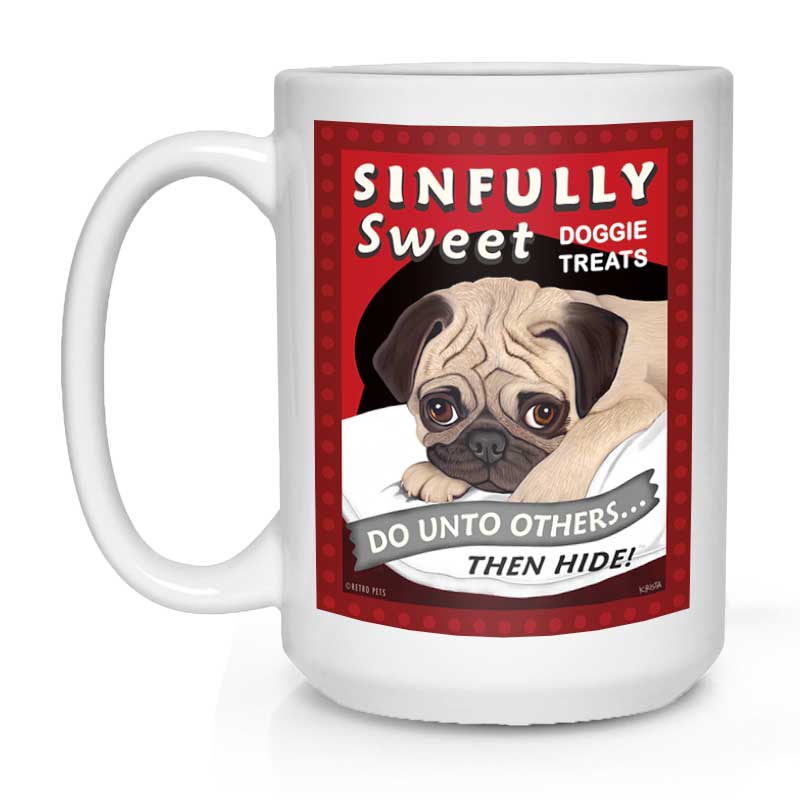 Pug Art "Sinfully Sweet Doggie Treats" 15 oz. White Mug