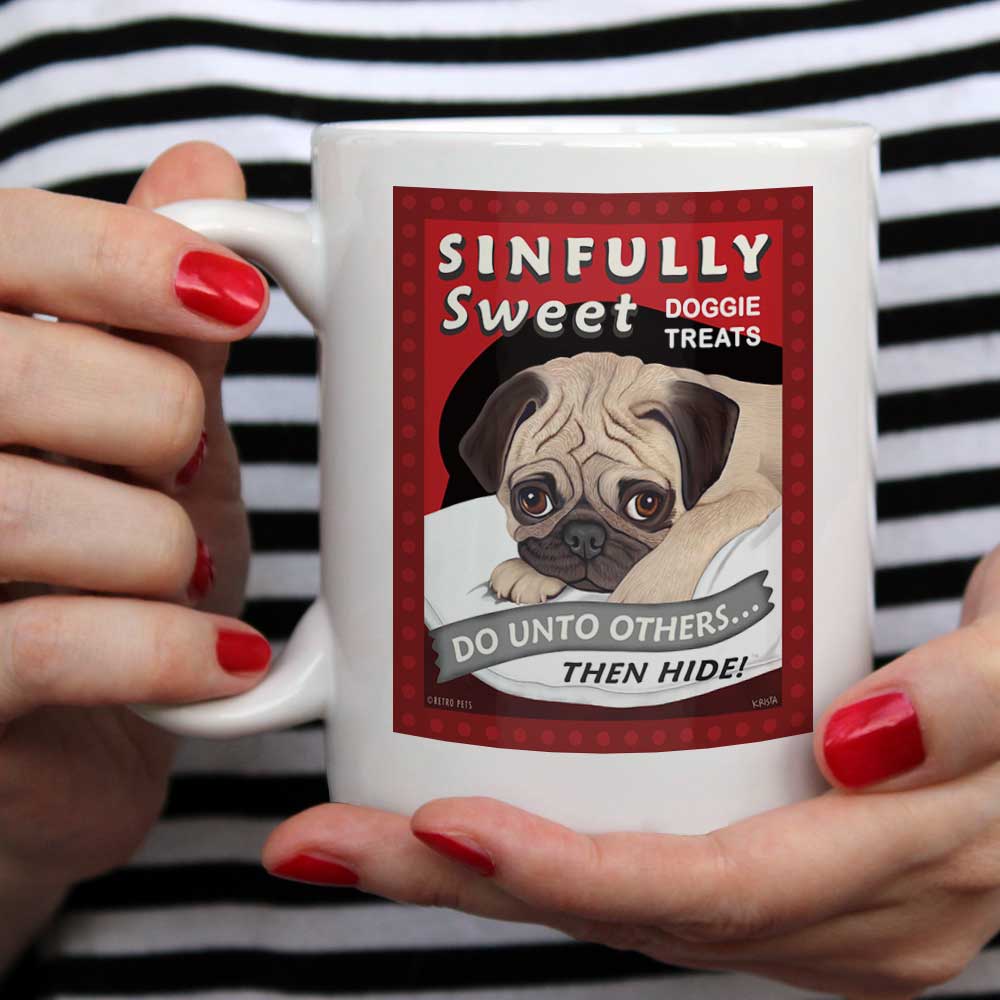 Pug Art "Sinfully Sweet Doggie Treats" 15 oz. White Mug