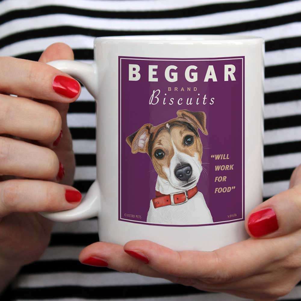 Jack Russell Art "Beggar Biscuits" 15 oz. White Mug