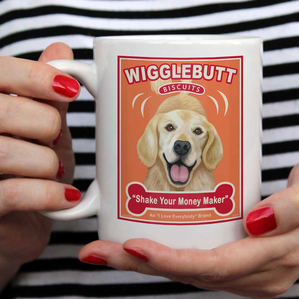 Golden Retriever Art "Wigglebutt Biscuits" 15 oz. White Mug