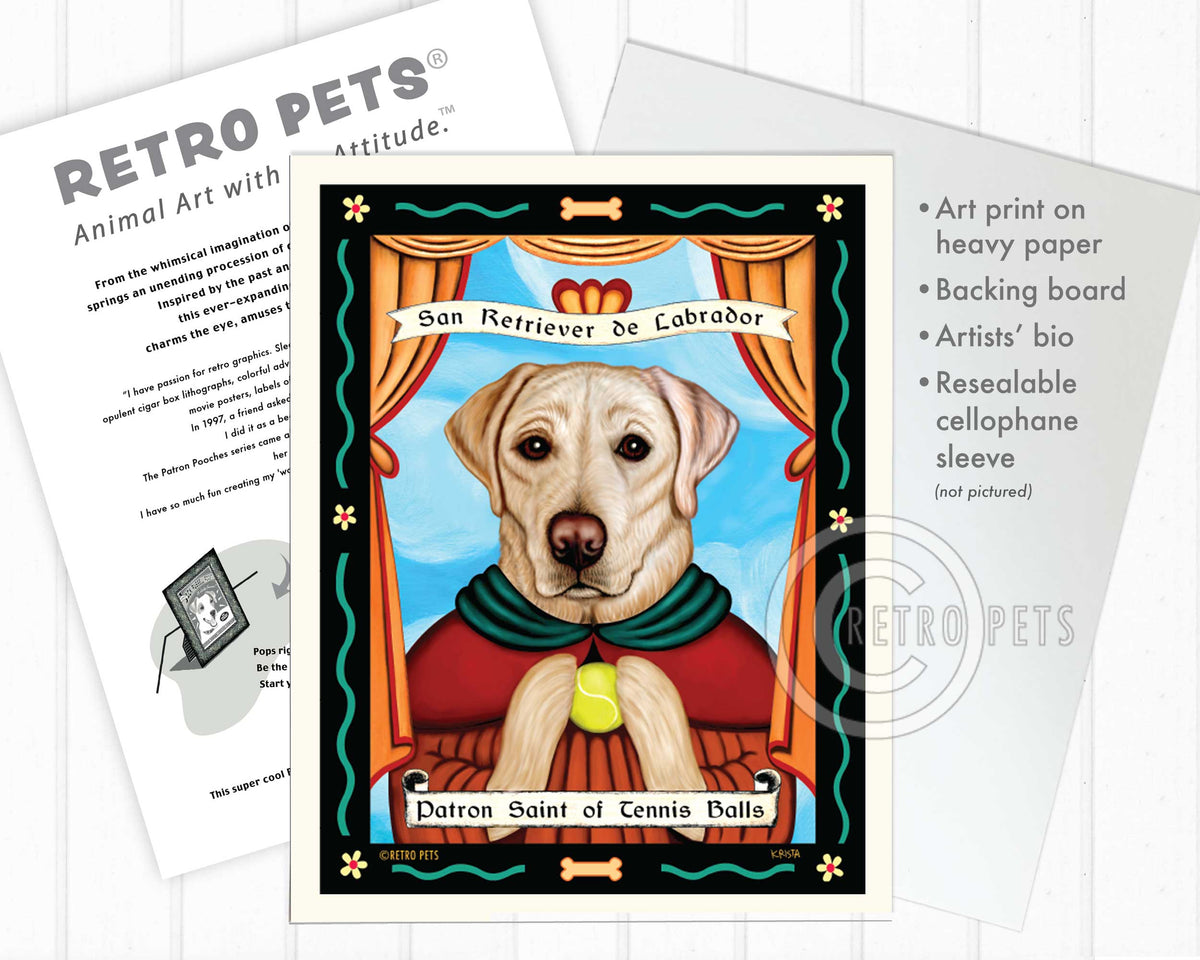 Labrador Retriever Art - Yellow "Patron Saint of Tennis Balls" Art Print by Krista Brooks