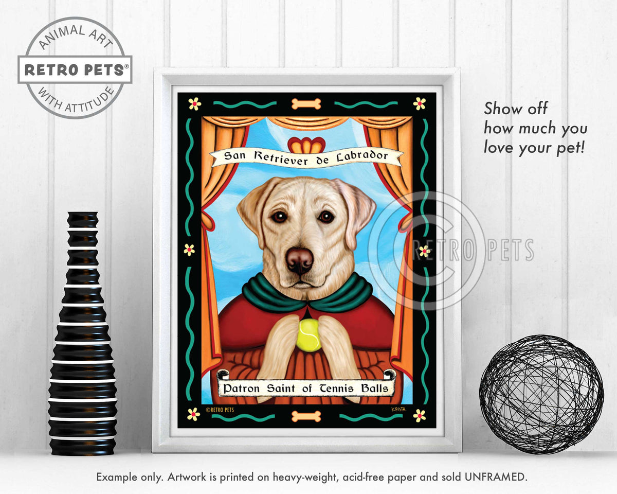 Labrador Retriever Art - Yellow "Patron Saint of Tennis Balls" Art Print by Krista Brooks