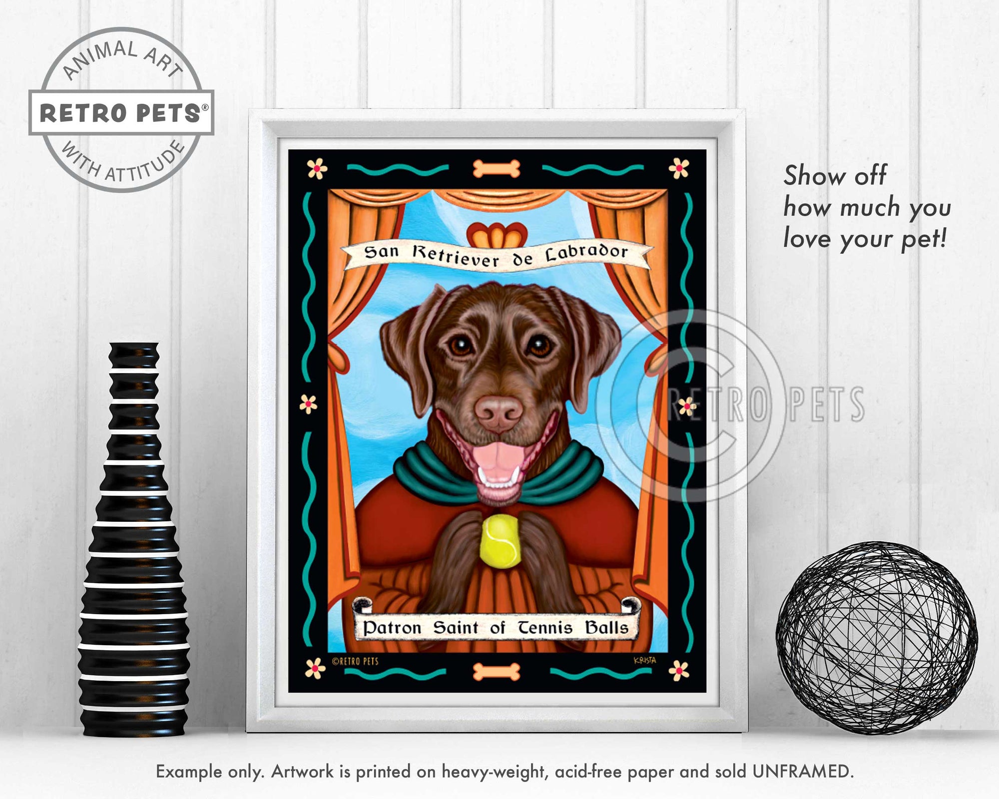 Labrador Retriever Art - Chocolate "Patron Saint of Tennis Balls" Art Print by Krista Brooks
