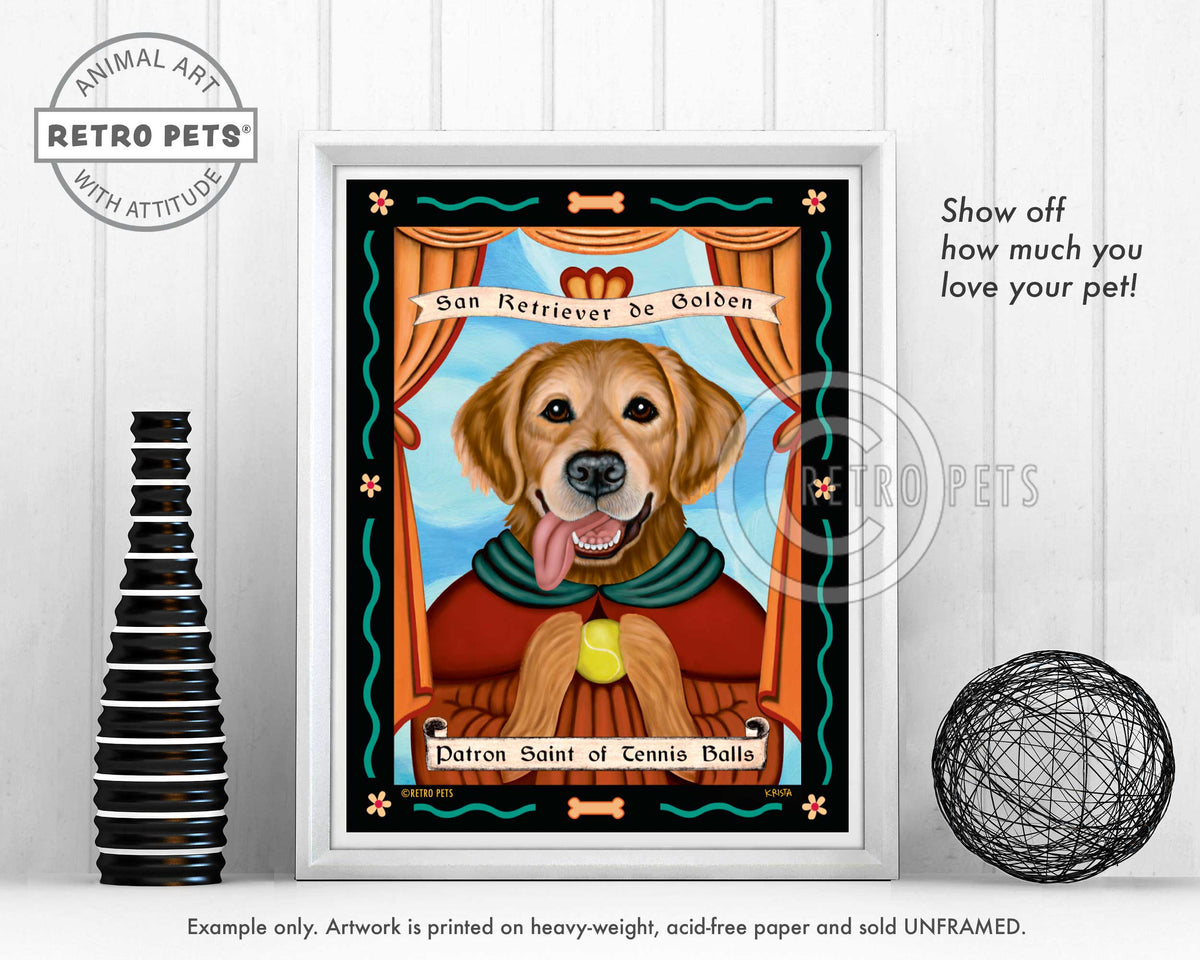 Golden Retriever Art "Patron Saint of Tennis Balls" Art Print by Krista Brooks