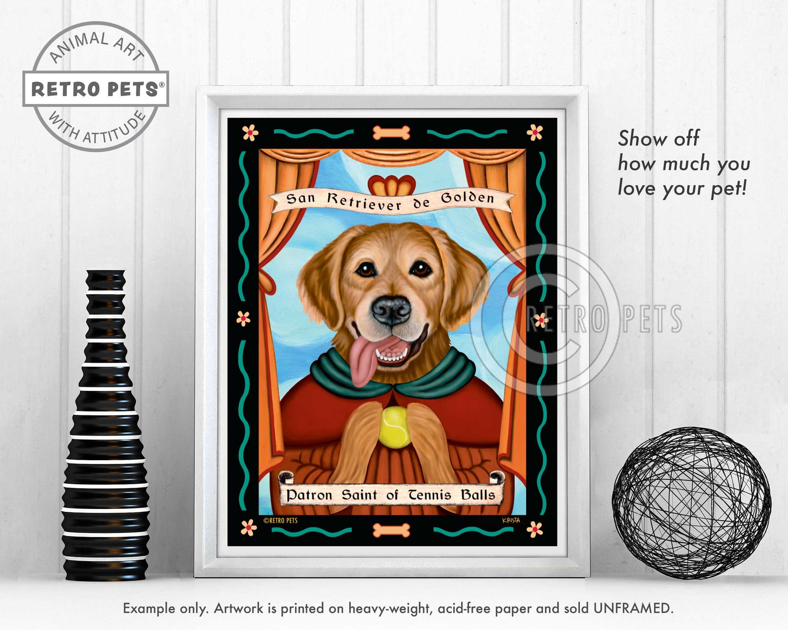 Golden Retriever Art "Patron Saint of Tennis Balls" Art Print by Krista Brooks