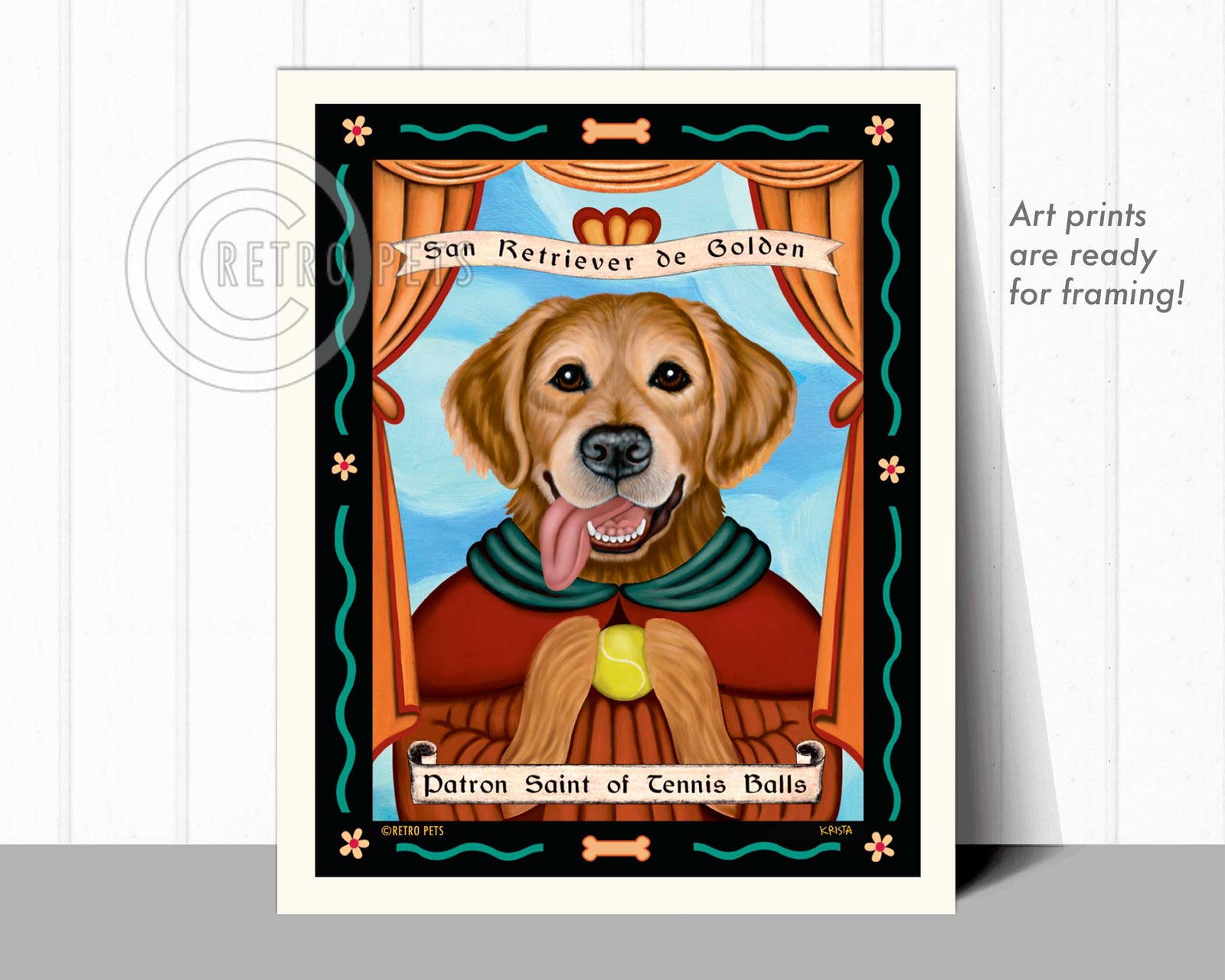 Golden Retriever Art "Patron Saint of Tennis Balls" Art Print by Krista Brooks