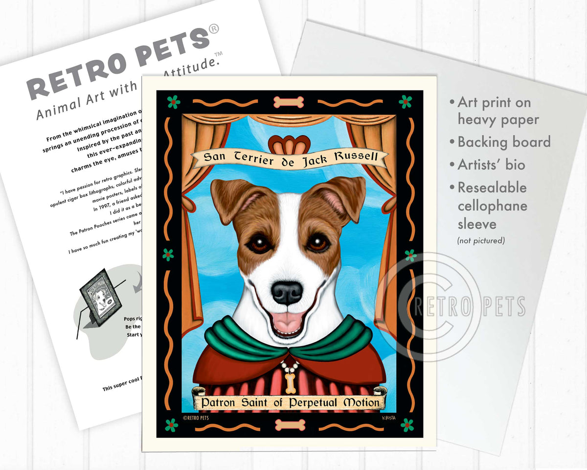 Jack Russell Art "Patron Saint of Perpetual Motion" Art Print by Krista Brooks