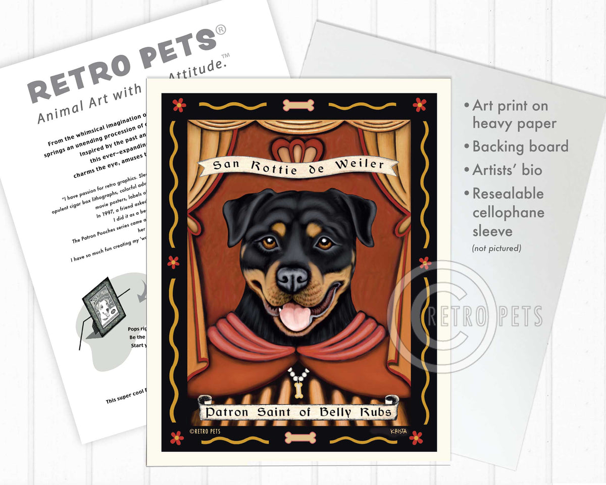 Rottweiler Art "Patron Saint of Belly Rubs" Art Print by Krista Brooks