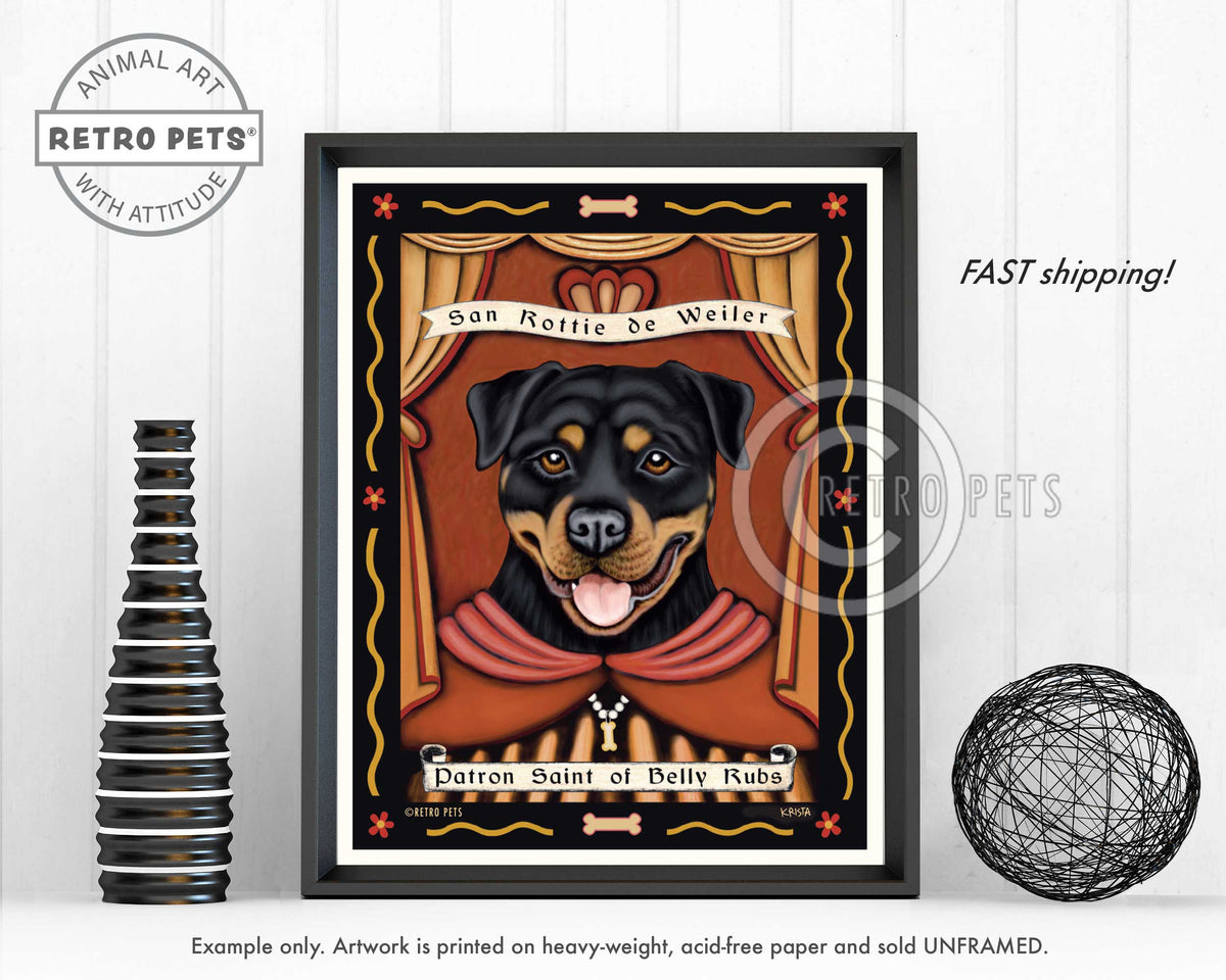 Rottweiler Art "Patron Saint of Belly Rubs" Art Print by Krista Brooks