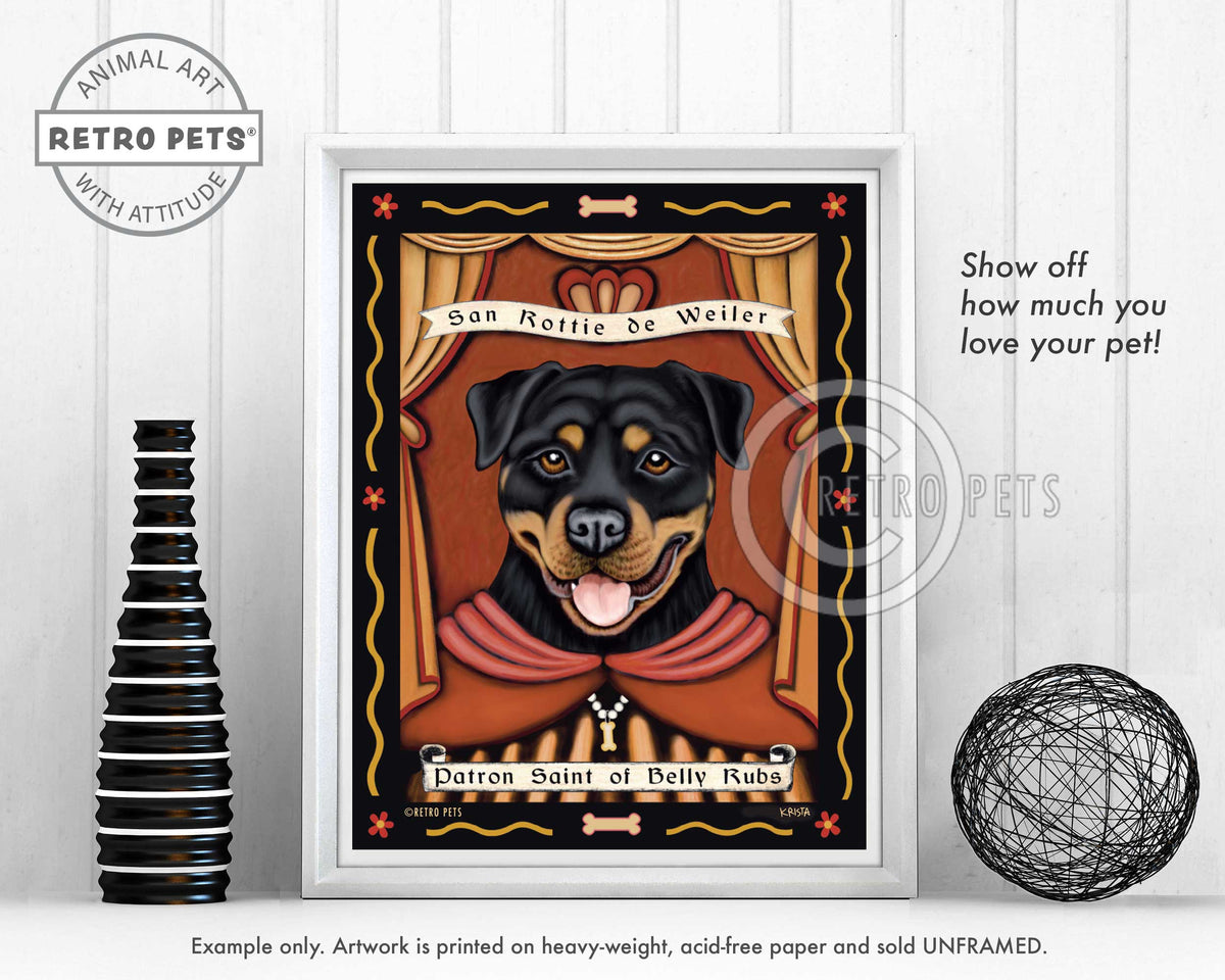 Rottweiler Art "Patron Saint of Belly Rubs" Art Print by Krista Brooks