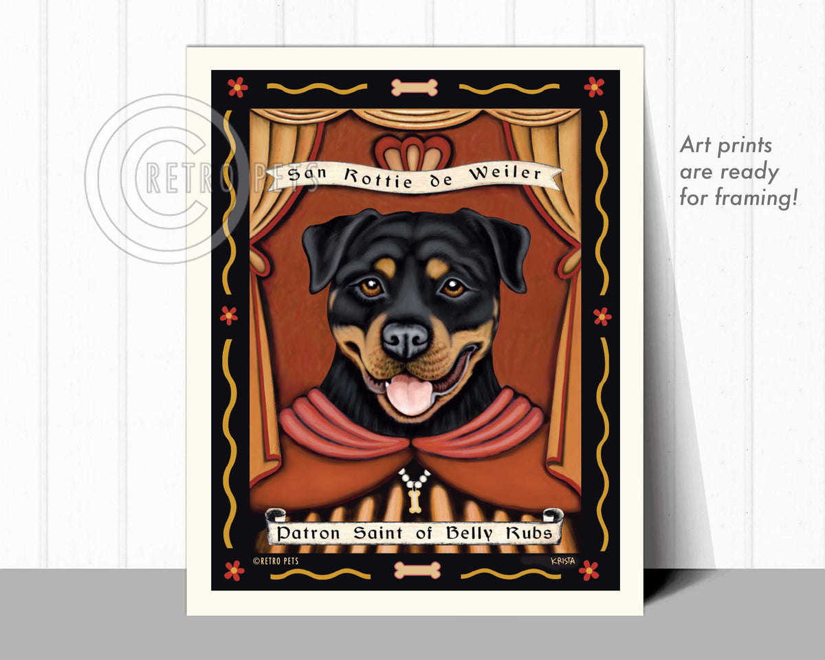 Rottweiler Art "Patron Saint of Belly Rubs" Art Print by Krista Brooks